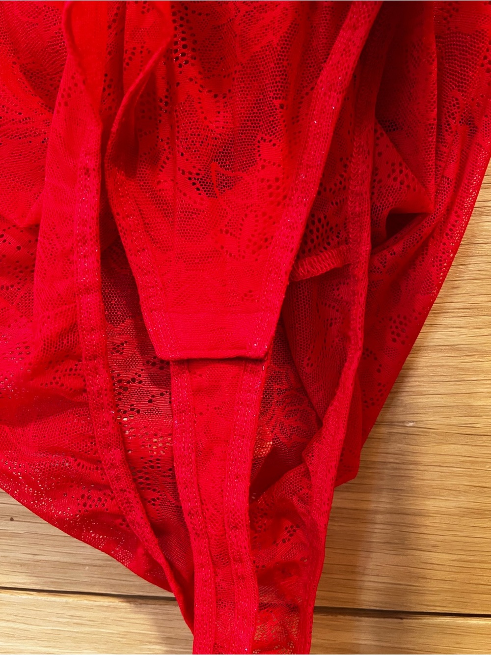 Anthropologie Lace Long Sleeve Bodysuit Red Size Small Feminine Sheer Holiday - Picture 5 of 5